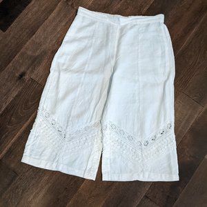 Chico's Pull On White Linen Crop Pants Size 2